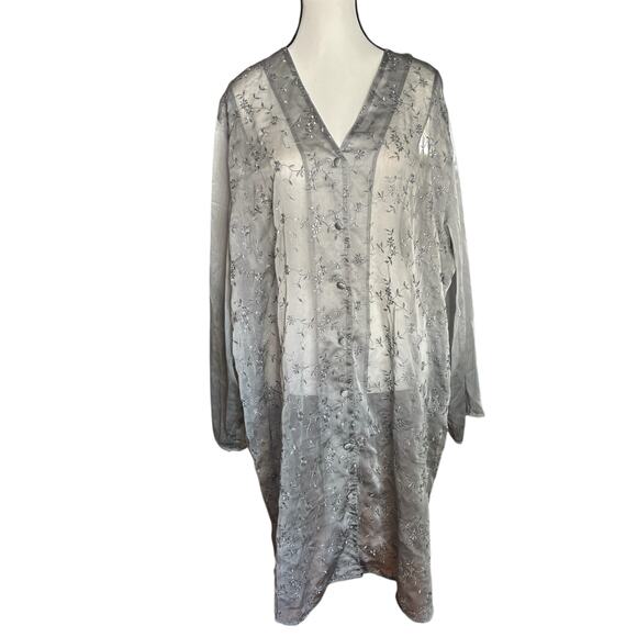 Lane Bryant Intimates Sheer Embroidered Duster Cover Up 18/20 (XL)Gray Vintage - Picture 1 of 7